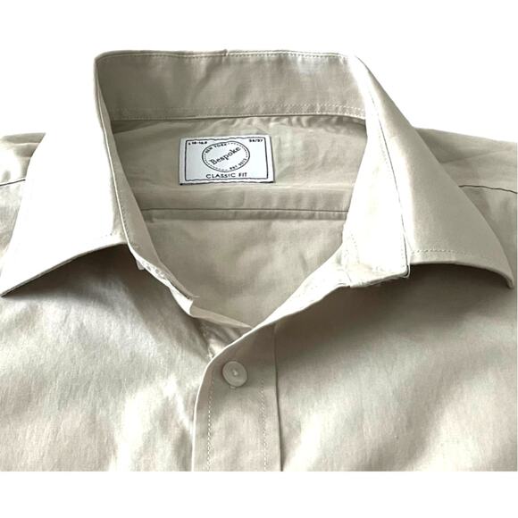 BESPOKE LONG BARREL CUFF SLV BUTTON DOWN SHIRT, MENS, L, 16-16.5 (36/37), BEIGE - Picture 2 of 11